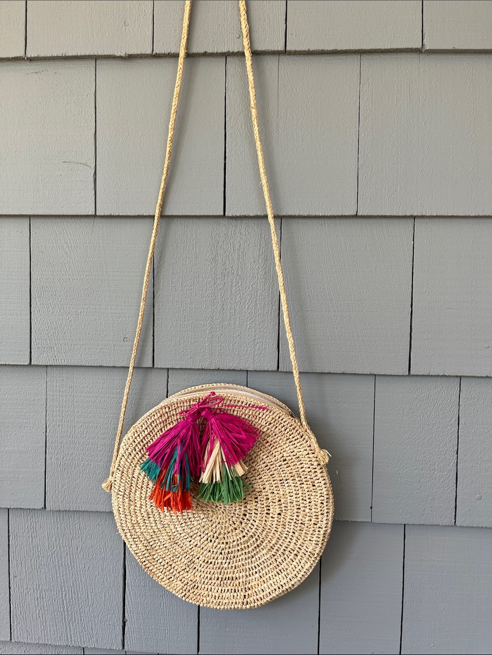 Mar Y Sol Woven Round Straw Crossbody Bag with Colorful Tassels - Picture 4 of 7
